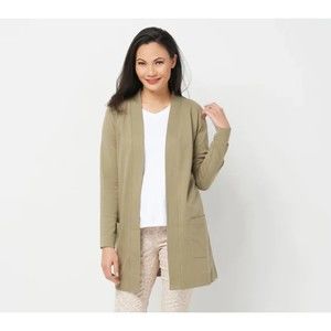 Isaac Mizrahi Live! Cotton Open Front Cardigan with Patch Pockets Size M